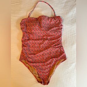 JCrew Factory Pink Paisley Bandeau One Piece - XL